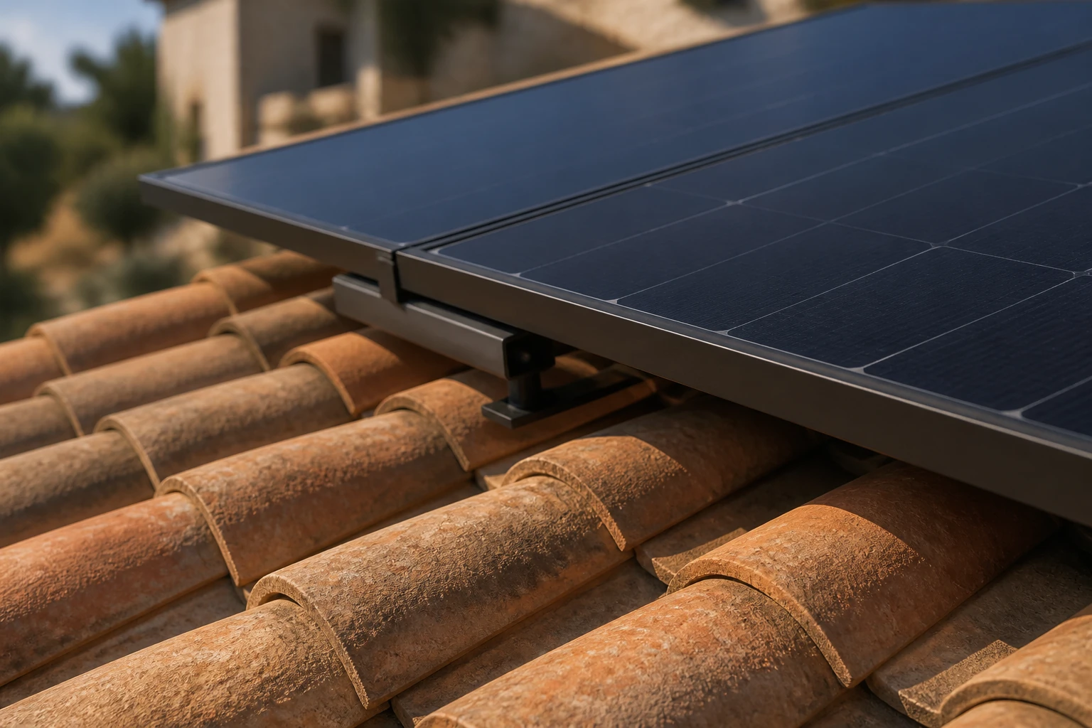 Fixation ventilée d’un panneau photovoltaïque au-dessus de tuiles canal
